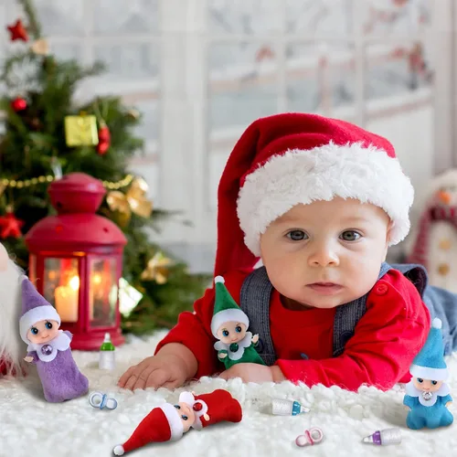 Vista 6 de Aoriher Juego de 18 piezas de pequeños elfos gemelos, botellas de leche de elfos navideños, juego de chupetes de botellas de leche, mini coloridos