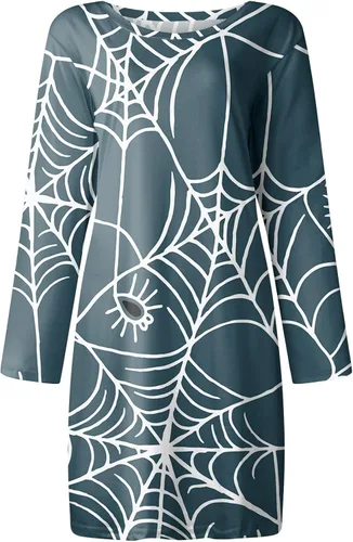 Vista 3 de UODSVP Vestidos de Halloween para mujer con estampado casual holgado manga larga disfraz