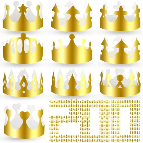 Vista 8 de Crtiin 200 coronas de papel doradas a granel King Gold Party Crown Princess Coronas Sombreros para fiesta de cumpleaños Celebración Suministros