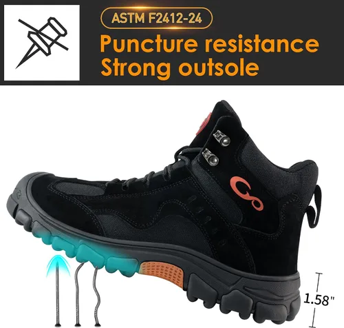Vista 5 de Ablanczoom Botas de trabajo para hombre con puntera de acero – ASTM F2412-24 Calzado de construcción antideslizante cómodo, transpirable y duradero