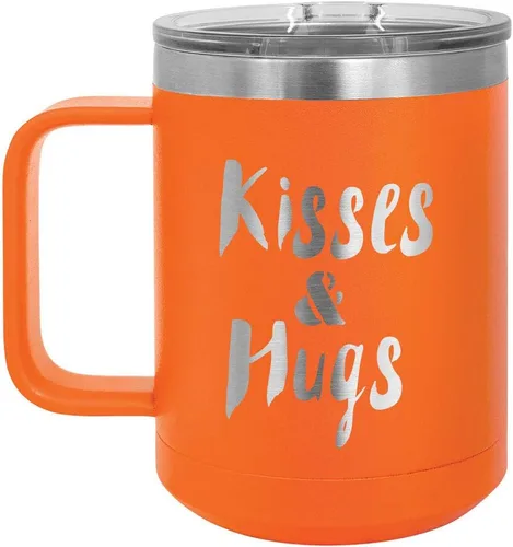 Vista 9 de KISSES AND HUGS Coral 15 oz Taza de café w/tapa deslizante Taza de café de viaje aislada Ideas de regalos de cumpleaños o Navidad de mujeres u