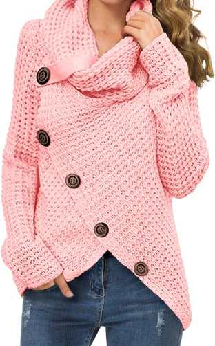 Vista 25 de GRECERELLE - Suéteres de cuello alto con cuello grueso, manga larga, dobladillo asimétrico, sueltos, de punto, para mujer, de otoño, S-2XL 02 negro