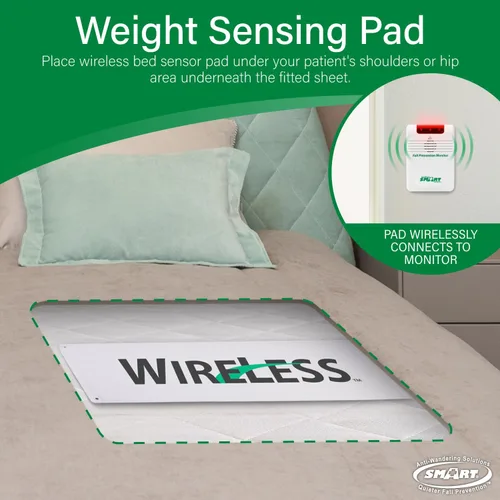 Vista 2 de Smart Caregiver - Sistema de alarma inalámbrico para cama – Almohadilla de alarma inalámbrica con detección de peso (10 x 30 pulgadas) con monitor
