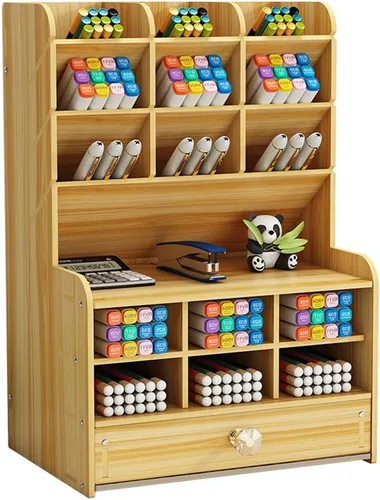 Vista 8 de Hggzeg Organizador de Escritorio de Madera, Portaplumas DIY de Gran Capacidad Caja de Almacenamiento Estante de Almacenamiento de Artículos
