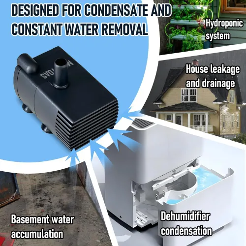 Vista 2 de Bomba de sumidero pequeña automática con sensor de agua, elevación de 8 pies, 74 GPH con tubo de 6 pies, mini bomba de eliminación de condensado
