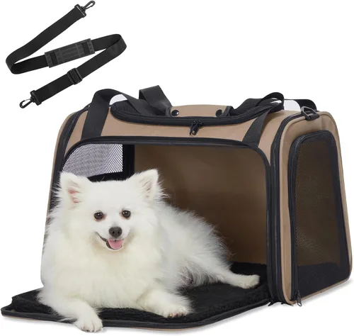 Vista 9 de PETSFIT Transportador de mascotas aprobado por aerolíneas con alfombrilla extensible, transportador de perros para perros pequeños, aprobado por