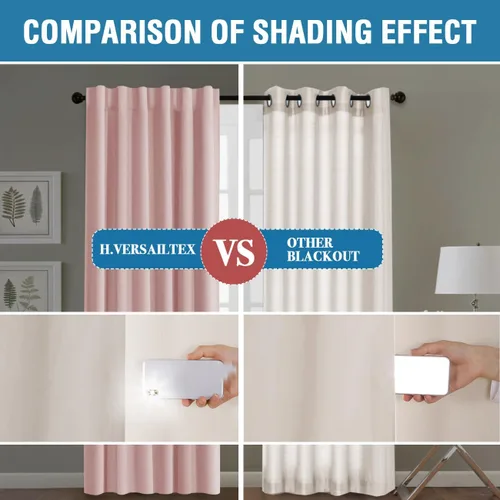 Vista 7 de H.VERSAILTEX Cortinas 100% opacas para dormitorio con forro negro, cortinas de oscurecimiento de habitación completa, con aislamiento térmico