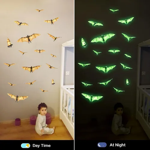 Vista 4 de Adhesivos luminosos de pared para ventana, decoración de fiesta de Halloween, murciélagos