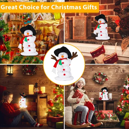 Vista 7 de Muñeco de nieve navideño bailando Papá Noel cantando y bailando, juguetes de peluche animados, 6 canciones navideñas en inglés