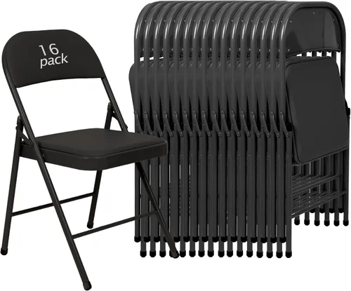 Vista 22 de Juego de 4 Sillas Plegables Tapizadas en Negro - Cómodas Sillas Apilables Portátiles para Interior y Exterior, Eventos, Fiestas, Oficina, Boda Negro