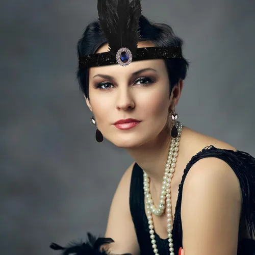 Vista 5 de FEPITO Juego de accesorios Great Gatsby de los años 20 para mujer, diadema con solapa