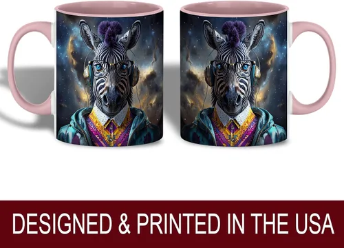 Vista 2 de Hipster Zebra Galaxy - Taza de café de animales futuristas, estética de ciberpunk de ciencia ficción, regalo moderno para amantes de la música, taza