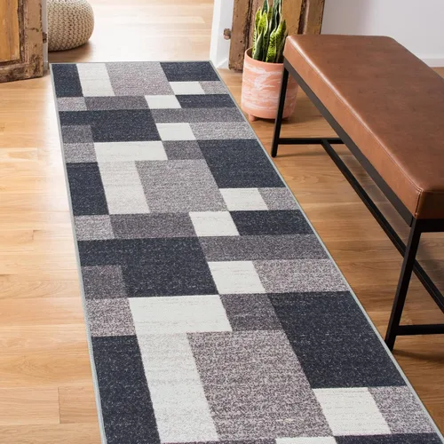 Vista 18 de Rugshop Alfombra Contemporánea Azul con Cajas Geométricas Antideslizante y sin Desprendimiento para Sala de Estar, Comedor y Oficina, 20" x 30