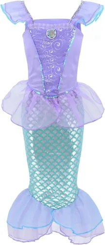 Vista 2 de Little Girls Mermaid Princess Costume Dress for Girls Dress Up Party with Crown Mace