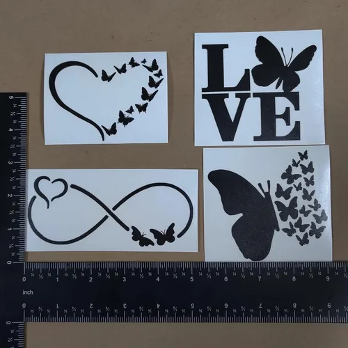 Vista 4 de Paquete de 4 calcomanías de mariposa: Infinito, corazón, amor, ala (tamaño pequeño, 3.5 pulgadas, negro)