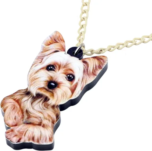Vista 3 de DUOWEI Lindo collar de perro Yorkshire Terrier para mascotas, colección de colgantes de joyería para mujeres