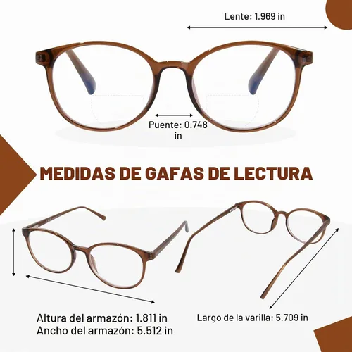 Vista 5 de Gafas de lectura bifocales para mujer, lentes TR90 redondos transparentes con bloqueo de luz azul para computadora con bisagra de resorte Café