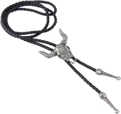 Vista 263 de Jeilwiy Corbata de bolo para hombre, corbata de vaquero occidental, collar de corbata de bolo dorado, corbata de cuero, corbata de Halloween