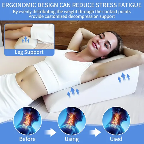 Vista 5 de Almohada de lectura para cama para adultos, almohada de cuña de espuma viscoelástica cabecero con soporte lumbar ajustable, cojín de respaldo