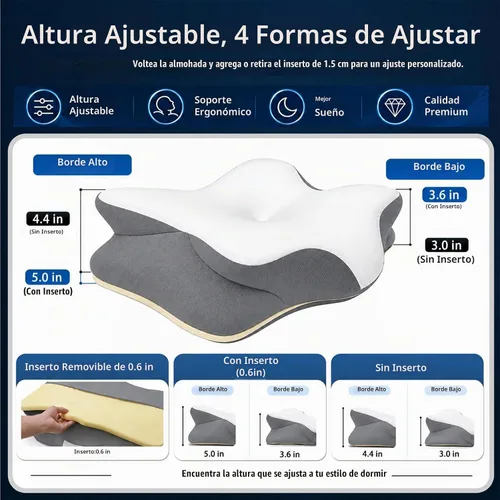Vista 2 de Almohada cervical para el cuello, almohada de espuma viscoelástica gris & blanco