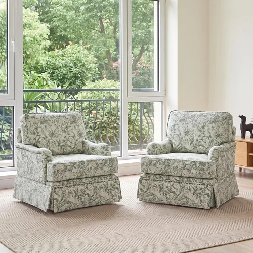 Vista 55 de Silla decorativa giratoria con otomana de almacenamiento, gris a rayas