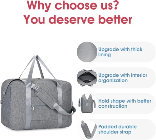 Vista 5 de For Spirit Airlines - Bolsa de viaje plegable de 18 x 14 x 8 pulgadas, bolsa de viaje para llevar en el equipaje durante la noche para mujeres