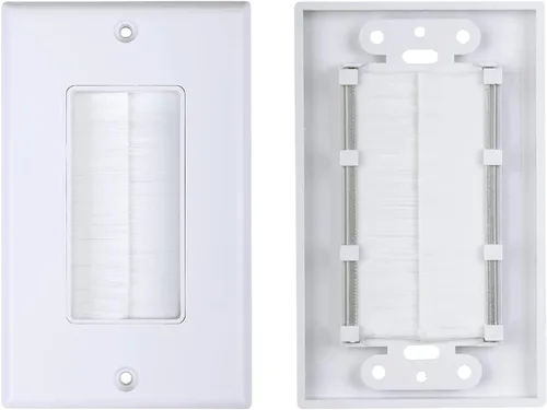 Vista 2 de Paquete de 2 placas de pared de un solo cepillo, placa frontal de una sola banda, enchufe de pared para HDTV, HDMI, red, cables coaxiales, cables