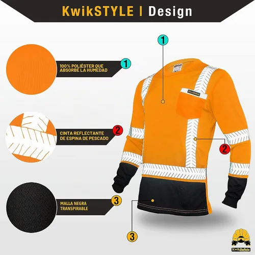 Vista 3 de KwikSafety Premium Long Sleeve Safety Shirts Class 3 ANSI OSHA Hi Vis PPE