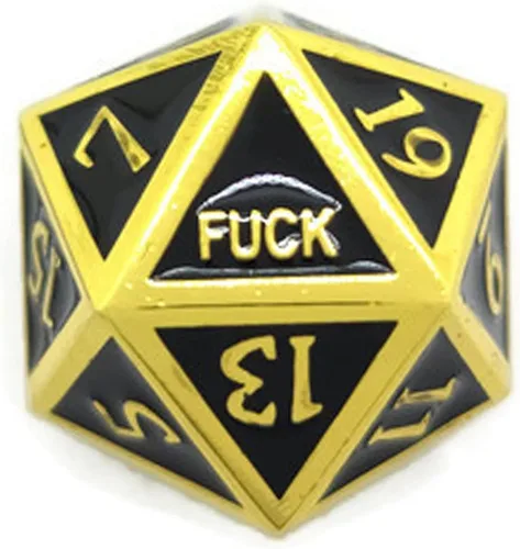 Vista 5 de Juego de dados de metal negro y dorado D20 F*** Critical Fail F de 20 caras DND Negro Gunmetal Número de color para juegos de rol, Dungeons and