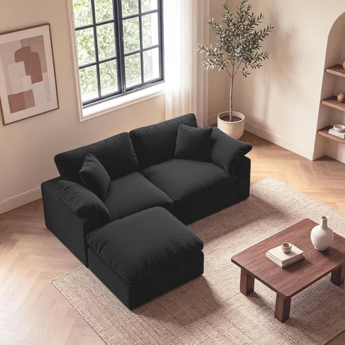 Vista 9 de Sofá modular modular con asiento profundo extra cómodo, sofás modernos negros para sala de estar, apartamento, oficina, espacio pequeño