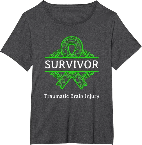 Vista 27 de Camiseta de concientización traumática con cinta verde para supervivientes de lesiones cerebrales, Negro, S