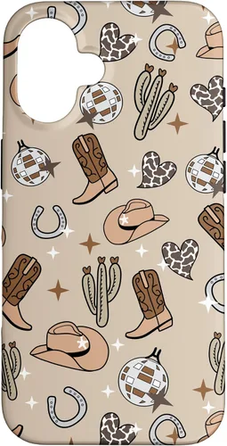 Vista 32 de Cowboy Hat & Boot & Disco Ball Pattern Brown Cowgirl Case for iPhone 17