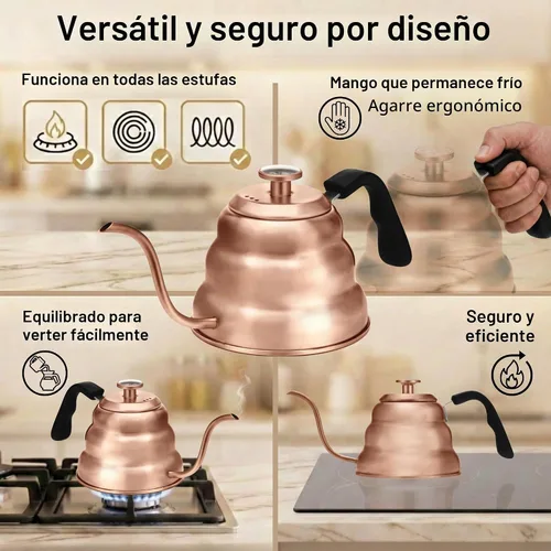 Vista 4 de Barista Warrior - Hervidor de café de cuello de cisne con termómetro – Hervidor de cuello de cisne para café y té, de acero inoxidable para todas