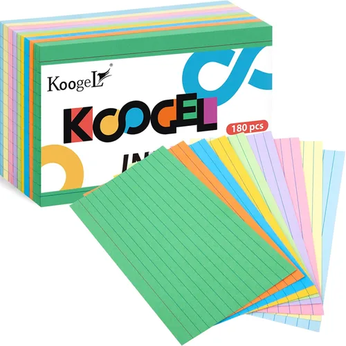 Vista 2 de Koogel - Tarjetas de índice de 4x6 pulgadas, 180 unidades, tarjetas flash grandes de colores para estudiar, tarjetas de notas pesadas para tomar