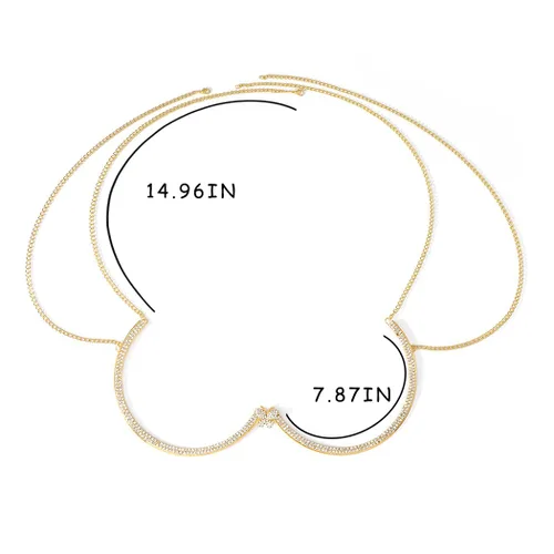 Vista 4 de Jeweky Cadena de cuerpo con diamantes de imitación dorados, soporte de pecho, cadenas de brasier, joyería para el cuerpo, bikini, discoteca