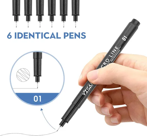 Vista 2 de YISAN Plumas de Punta Ultra Fina Negras 01, Bolígrafos de Tinta de Punta Extra Fina, Marcadores de Arte Finos de 0.25mm Sin Derrames para Dibujo