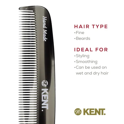 Vista 6 de Kent 7T - Peine de bolsillo de dientes finos de grafito negro para hombres, peine de pelo hecho a mano para hombres para aseo y peinado diario