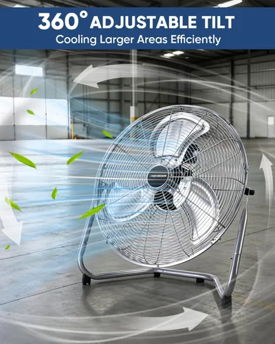 Vista 5 de KEN BROWN Ventilador de metal de 20 pulgadas, alta velocidad de 4700 CFM, inclinación ajustable de 360°, 3 velocidades, ventilador industrial