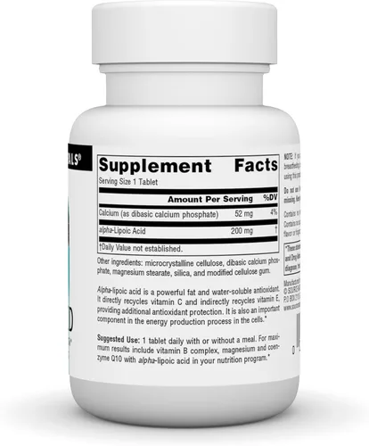 Vista 2 de Source Naturals Ácido alfa lipoico, 200 mg - 30 Tabletas