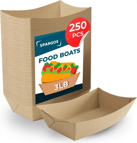Vista 9 de SPARGOS Botes de comida de papel kraft, paquete de 125 bandejas para servir