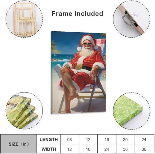 Vista 2 de LohxA Weihnachtsmann Im Urlaub - Descarga digital para Festliches Wand-Dekor - Druckbares Weihnachts-Ölge - Póster de pared en lienzo