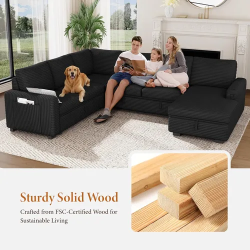 Vista 8 de Vesgantti Sofá Seccional Modular de 113.6" con Sofá Cama Extraíble, Sofá Cama en Forma de U de 7 Plazas con Chaise de Almacenamiento, Sofá Seccional