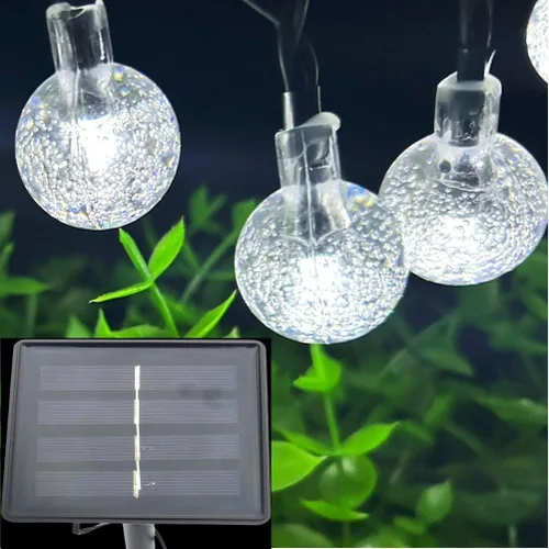 Vista 11 de Cadena de luces solares para exteriores resistentes al agua, 36 pies, 60 LEDs, 8 modos, luces solares de hadas con forma de globo de cristal