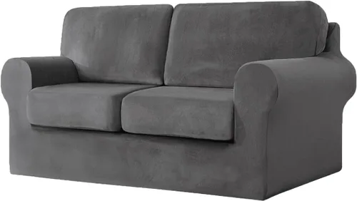 Vista 28 de vctops Funda elástica de terciopelo para sofá de 3 plazas, 7 piezas, suave, lavable, con respaldo individual y fundas de cojín para niños, gatos