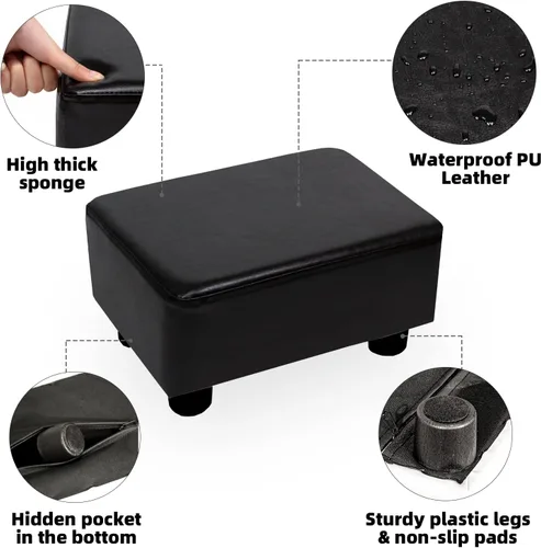 Vista 6 de CAROLMADE Taburete Pequeño Otomana Reposapiés con Patas Bajo el Escritorio Reposapiés para Sala de Estar, Dormitorio y Oficina, Negro