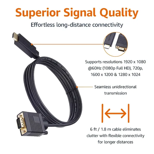 Vista 5 de [Usado] Amazon Basics - Cable HDMI (fuente) a VGA (pantalla), chapado en oro, 6 pies, color negro (NO bidireccional)
