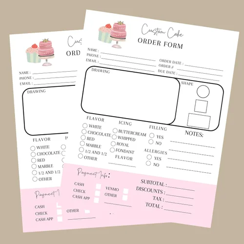 Vista 3 de Hojas de formulario de pedido de pastel personalizadas Paquete de 50 para panaderos, postres, bodas, fiestas de cumpleaños, libro de formularios