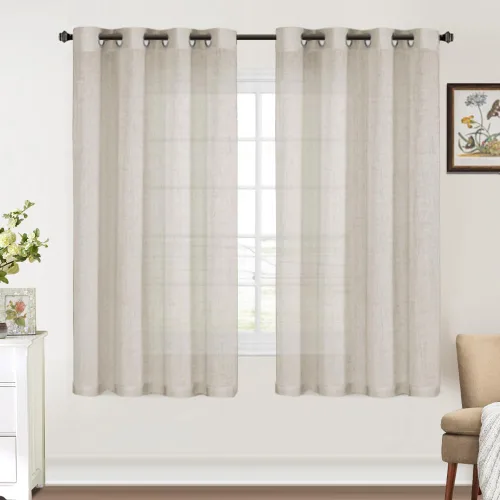 Vista 14 de FantasDecor Cortinas traslúcidas de lino de 63 pulgadas de largo, juego de 2 paneles de cortinas filtrantes de luz, cortinas de privacidad