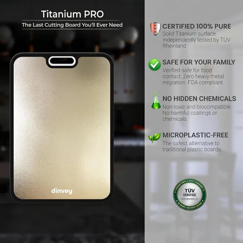 Vista 2 de Tabla de cortar de titanio para cocina – Premium de doble cara GR1 de titanio y paja de trigo, resistente a los arañazos, fácil de limpiar, tabla
