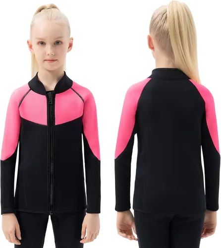 Vista 8 de Trajes de neopreno para niños, 0.118 in, de manga larga, con cremallera frontal, para niños y niñas, para mantener el calor en deportes acuáticos